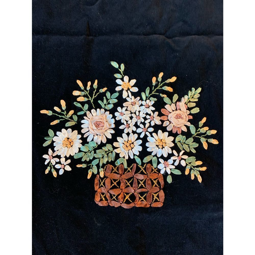 Black Velvet Table Runner with Ribbon Flowers